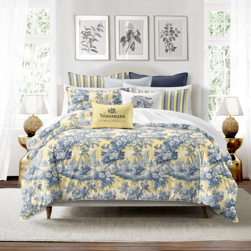 Giverney Yellow Cotton Duvet Cover Set Cotton 8 Piece Designer Set, Full / Double Duvet Cover