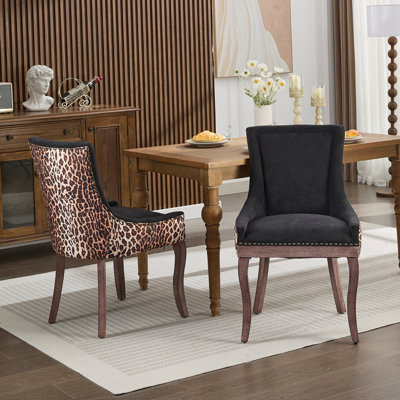 A&a furniture ultra side dining chairs | set of 2 | thickened fabric, solid wood legs | bronze nailhead