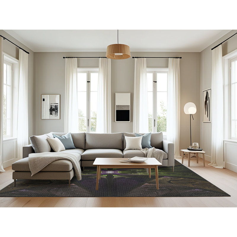 Tapis vert/brun/noir tissé à la machine, Rectangle 8 pi x 12 pi