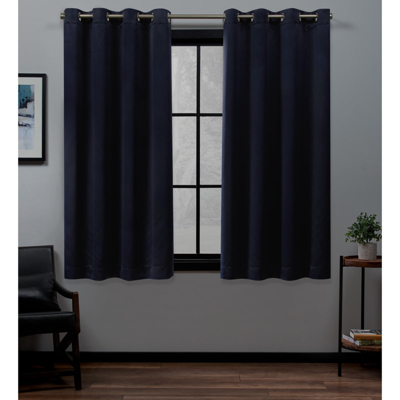 Kennith Sateen Room Darkening Curtain Pair, 52" W x 63" L, Navy