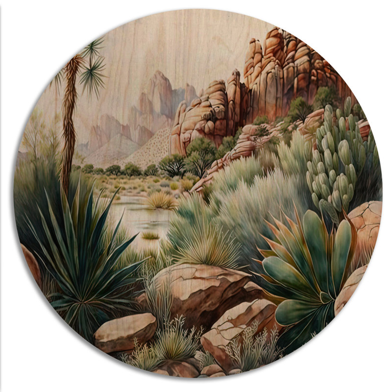 Cactus du désert de l'Arizona II - Art mural en bois du sud-ouest - Bois de pin naturel, H 16 po x l 16 po x P 1 po