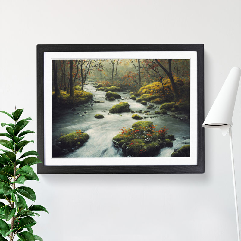 Forest Stream View Vol.3 - Single Picture Frame Painting, Black, 25cm H x 34cm W x 2cm D