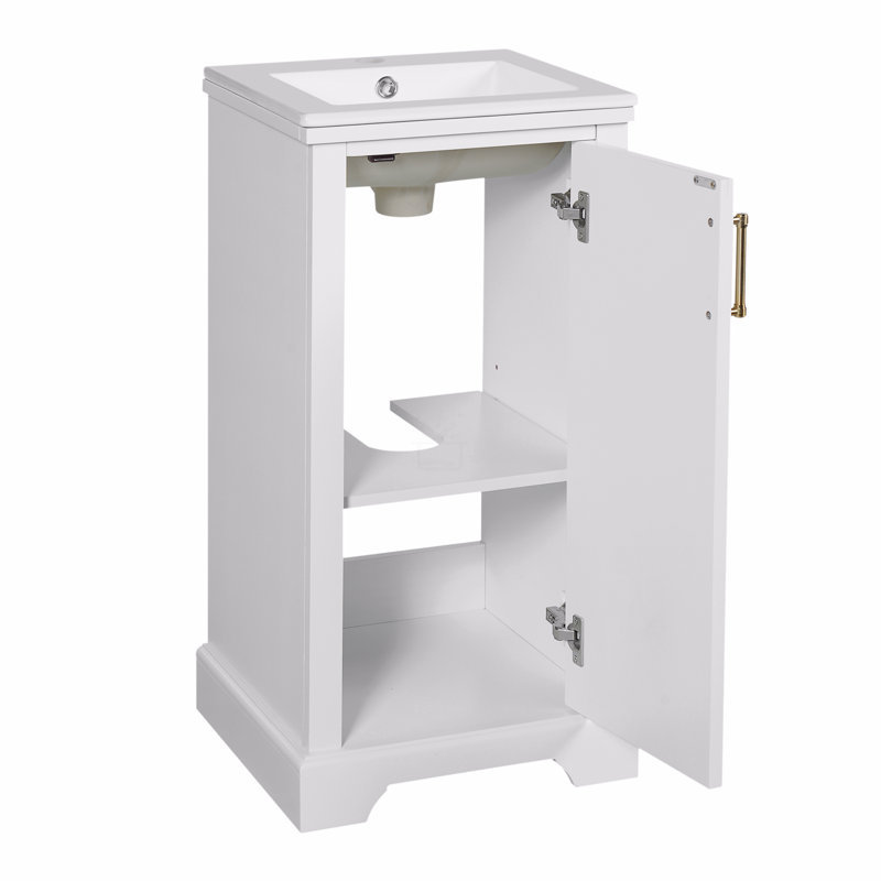 Meuble-lavabo de 16 pouces avec lavabo en céramique, ensemble de meuble-lavabo simple autoportant avec porte à fermeture douce, tablette réglable