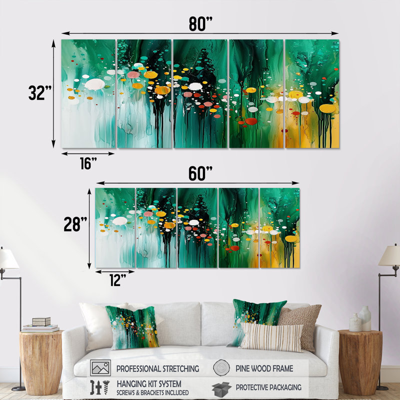«Mute Floral», art mural à l'encre liquide II, H 32 po x l 80 po, 5