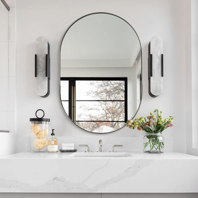 Kaitlee Modern Capsule Bathroom Vanity Wall Mirror | Stainless Steel Frame