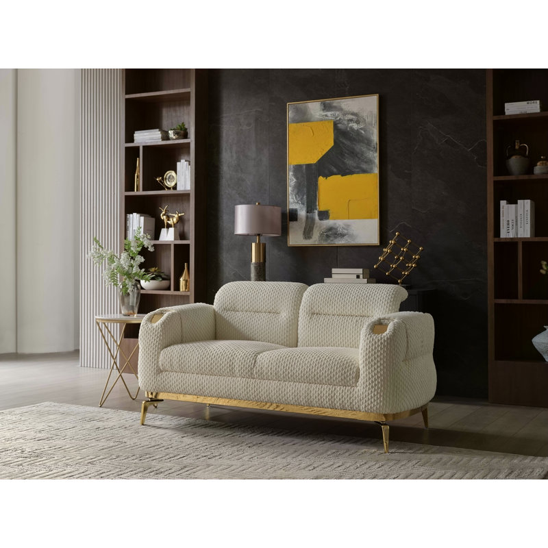 Causeuse de style moderne Zoe en bois et or , Crème, crème