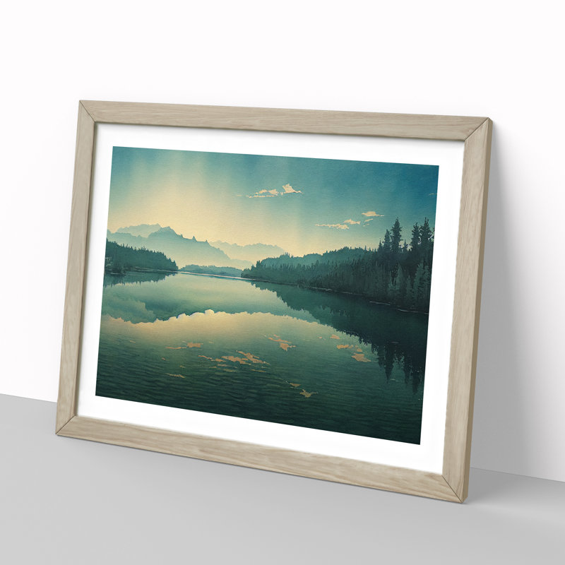 Mountain Lake Watercolour Vol.1 - Framed Print, 46cm H x 64cm W x 2cm D, Oak Framed