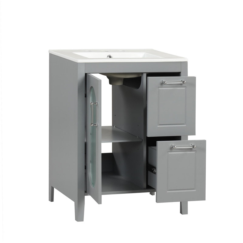 Meuble-lavabo 24 po avec lavabo en céramique, Gris