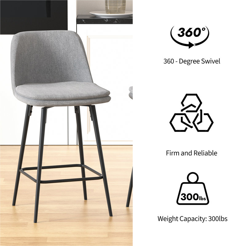 Tabouret de comptoir pivotant 24,2 po Keerthika,  Gris clair