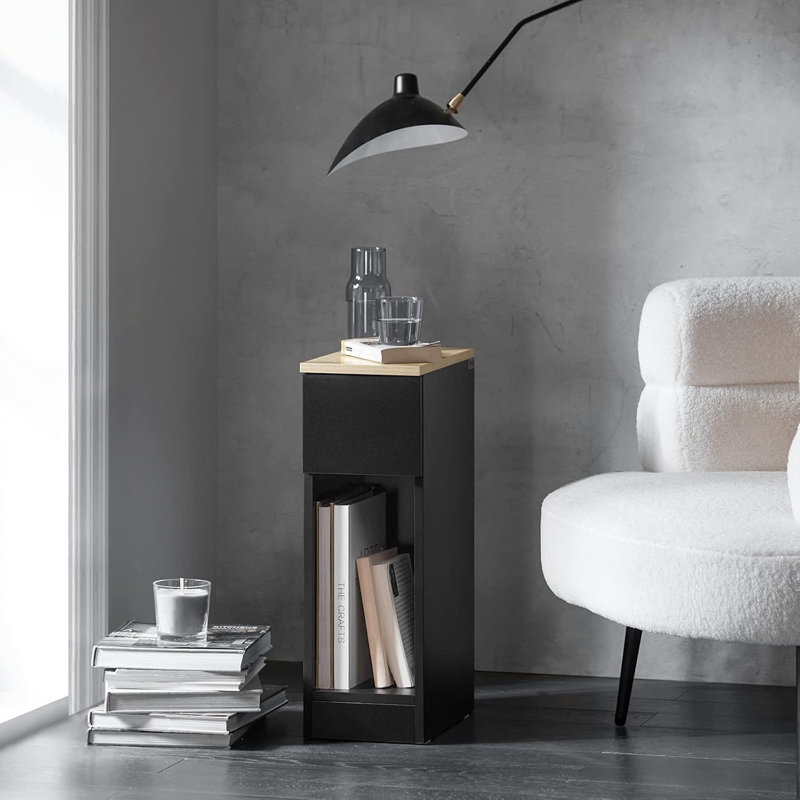 Modern End Table With Drawer, Nightstand Storage Side Table For Small Spaces, Black