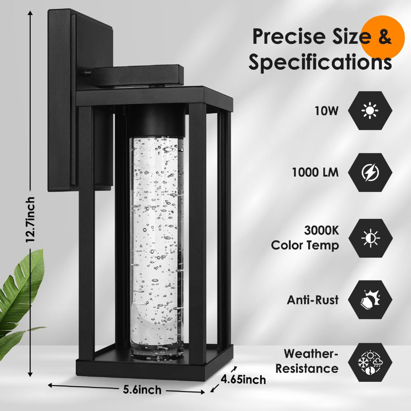 2-Pack Crystal Bubble Glass Outdoor Wall Lights With 10W Integrated LED And Weatherproof Metal Frame For Romantic Patio Illumination And Rust-Resistant Longevity In Matte Black