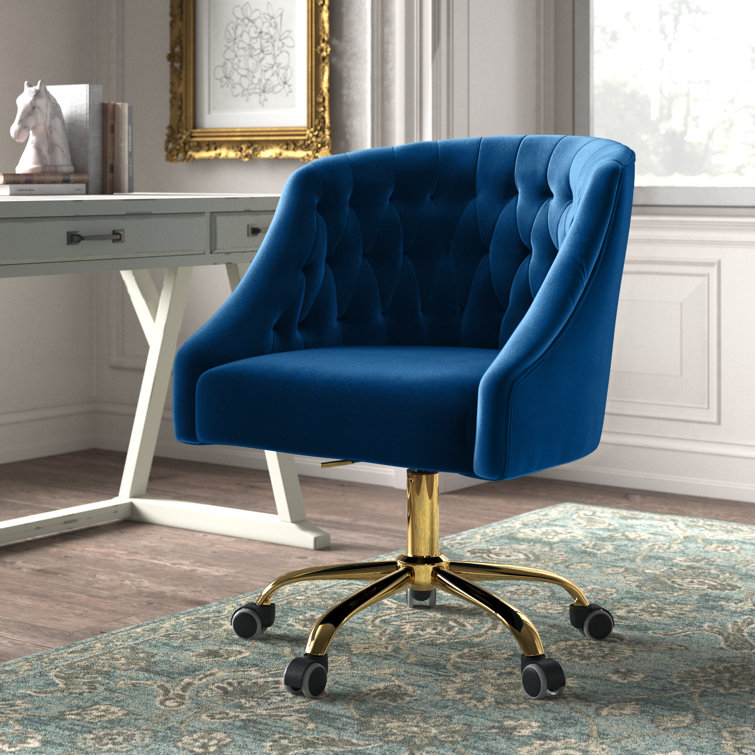 Tufted Velvet Upholstered Office Chair in Navy Blue - Single