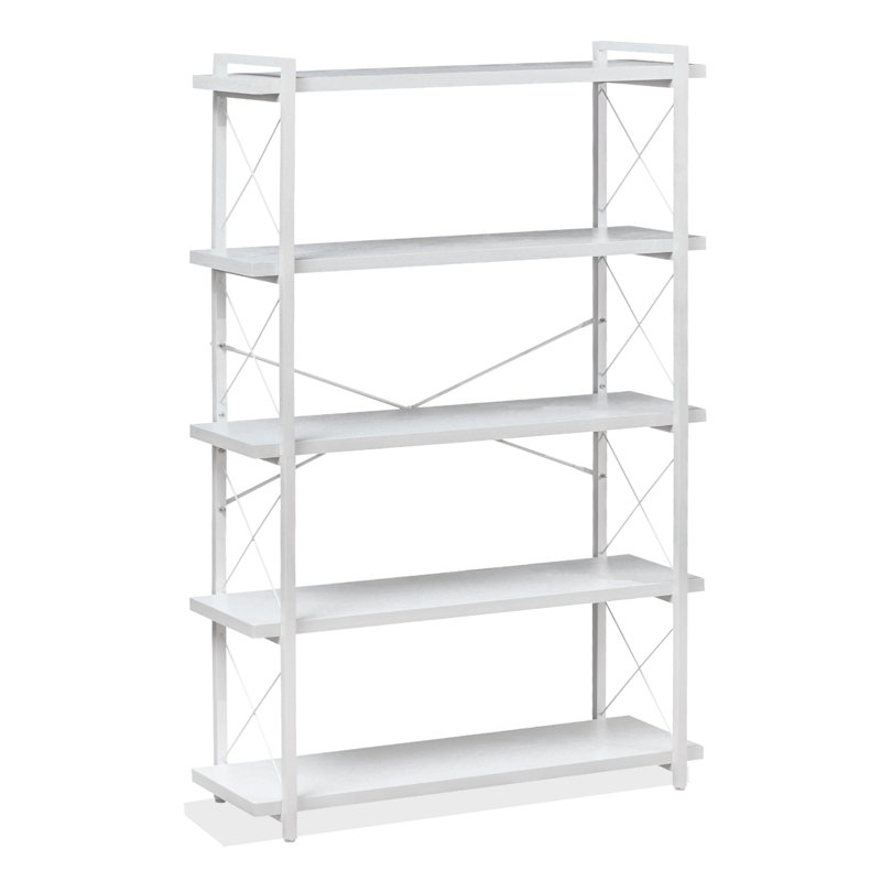 Bibliothèque ouverte à 5 niveaux de style industriel avec structure en métal pour un placement autoportant, Blanc nuage