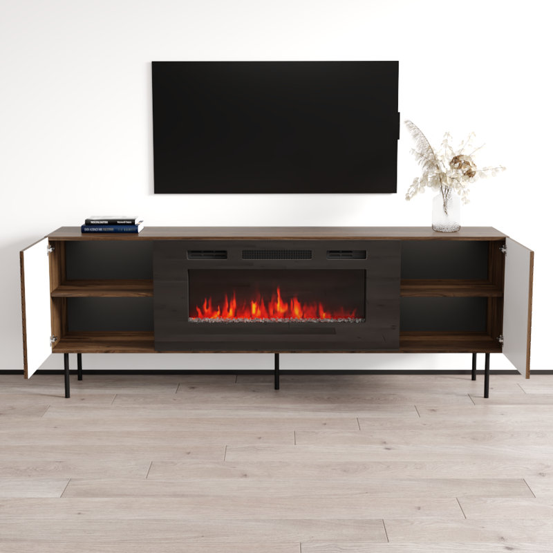 Meuble télé avec foyer Art-Deco, Bois / noir