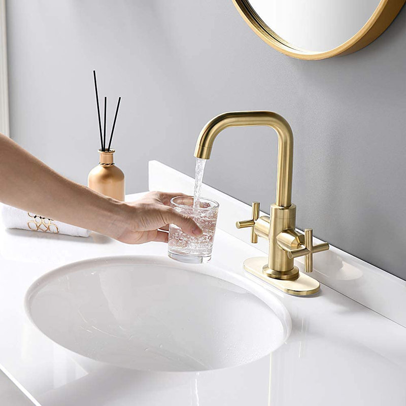 Robinet de salle de bain à ensemble central avec bonde, Or