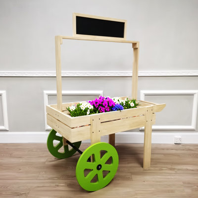 Flower Cart Vending Cart Farmers Market County Fair Wagon Wood Stall Stand Rolling Shelf Retail
