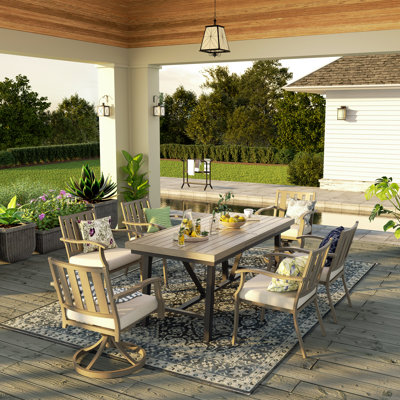 Azur Patio Rectangular 91.5" Long Extendable Dining Set With Sunbrella® Cushions