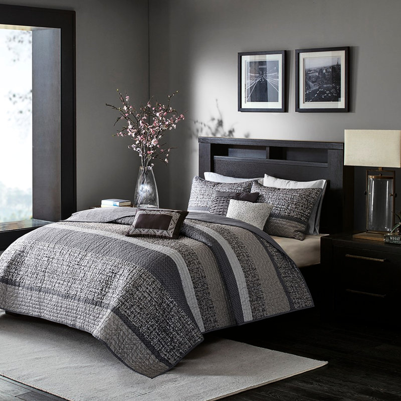 Courtepointe 6 pièces - Gris / taupe, Courtepointe pour grand lit + 5 pièces supplémen, Gris/taupe