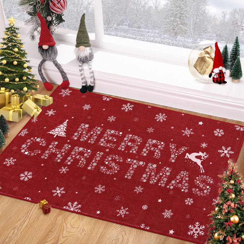 Christmas Snowflake Area Rug Red 2'x3' Rug Washable Non Slip for Entryway Merry Christmas Mats for Front Door Mat for Laundry Indoor