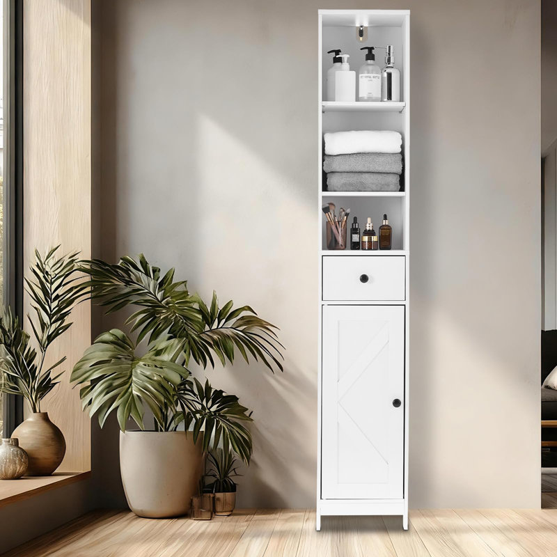 Armoire de rangement étroite 66,9 po pour salle de bain étroite et mince avec tablettes réglables