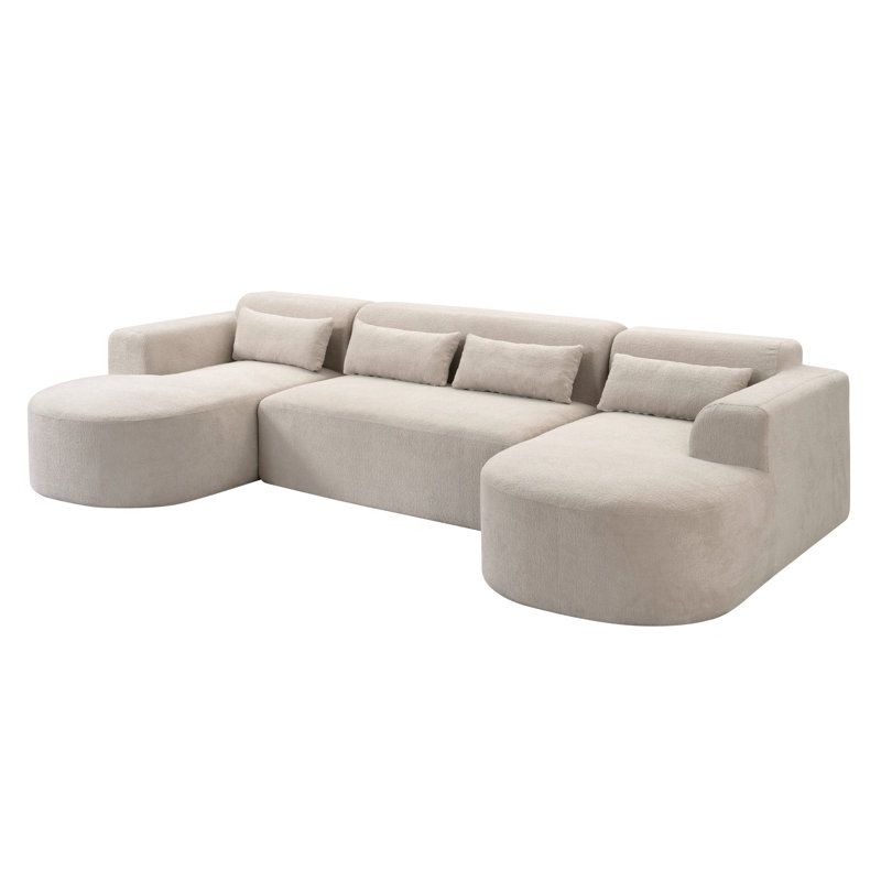 Canapé modulaire 1 pièce l 130 x P 63,8 x H 30,3 po, Brun clair bouclé
