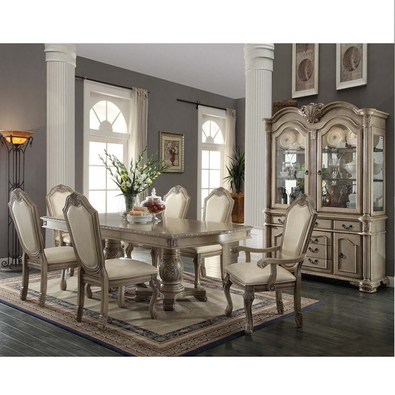 Chateau De Ville Arm Chair 2Pc, Faux Leather & Antique White Finish