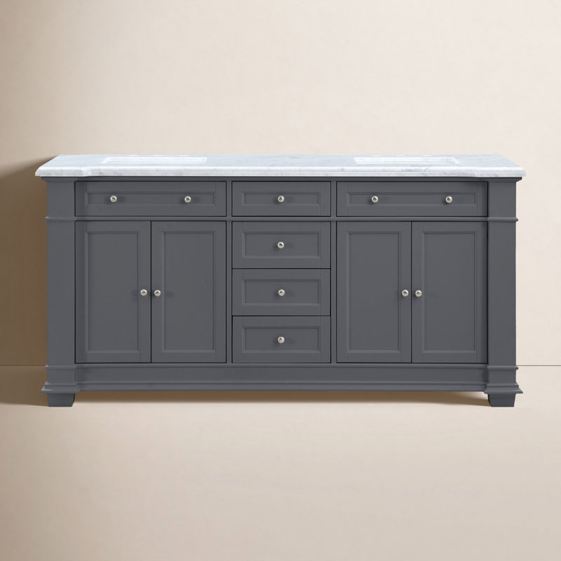 Rea 72'' Double Bathroom Vanity with Carrara Marble Top, Gray