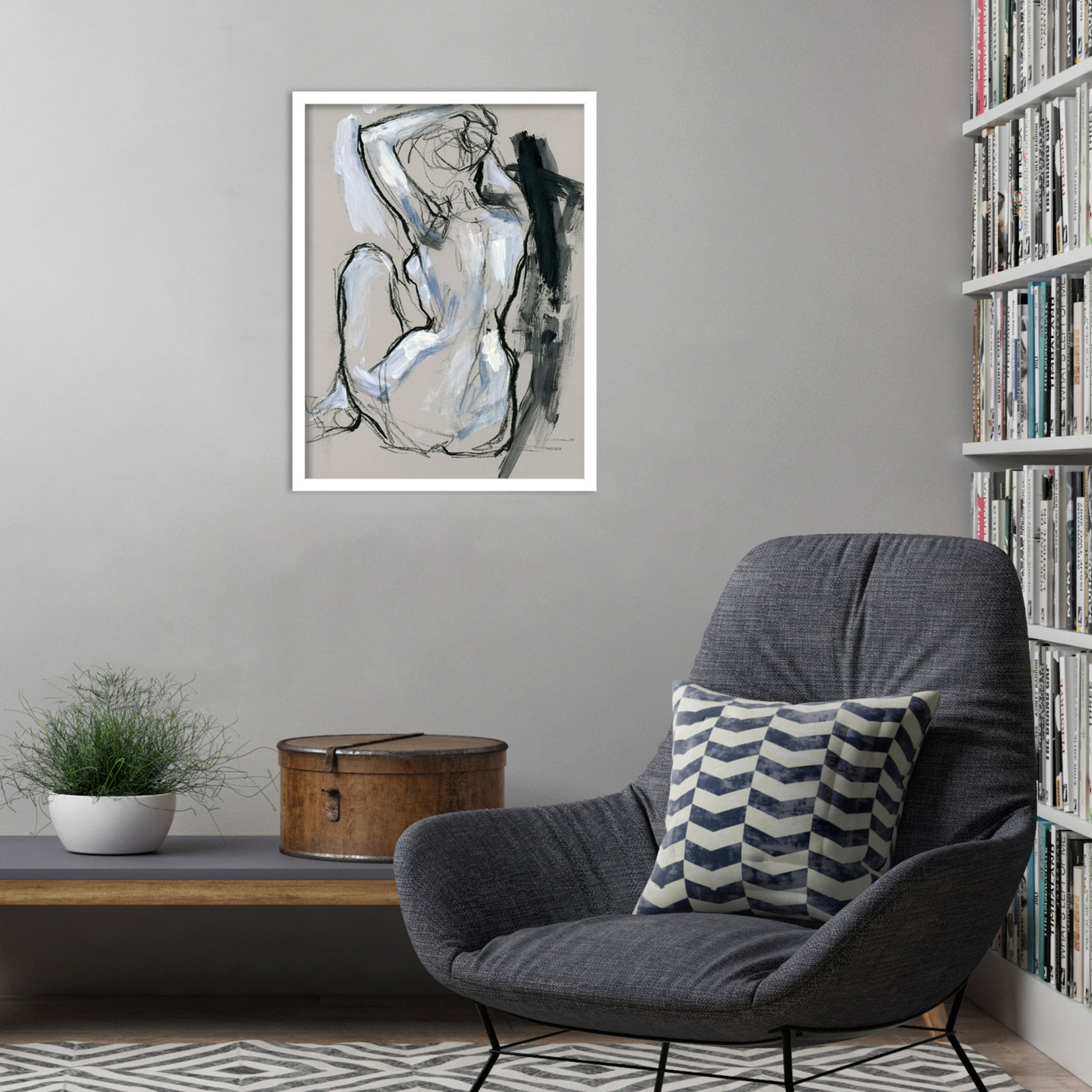 Onyx Gestures I by Wood Framed Wall Art Print, White, 25" H x 19" W