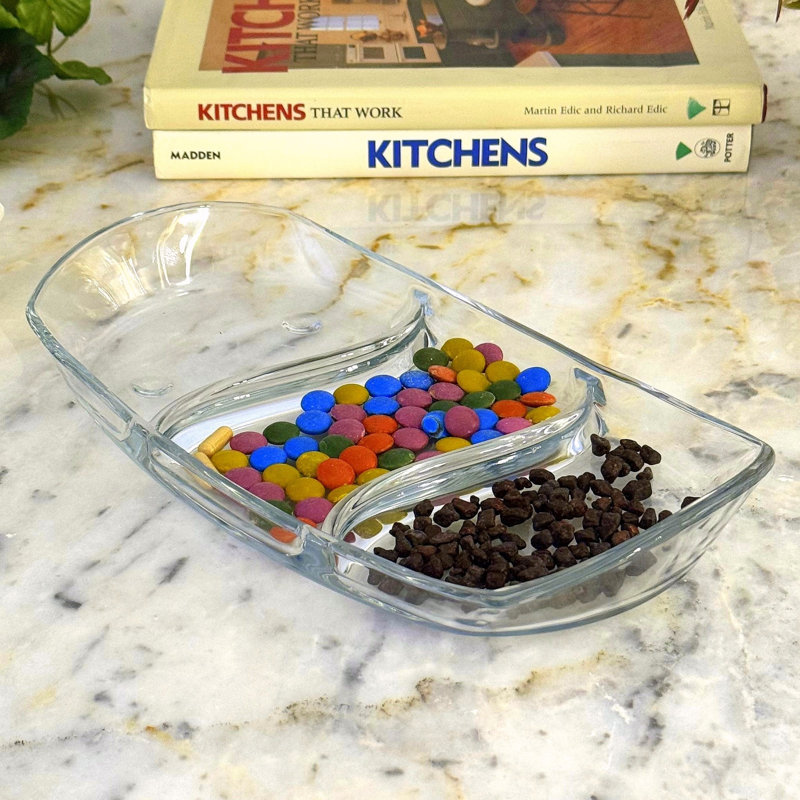Medico Oblong Glass Tray 3 Section, 2" H x 11.75" L x 6.5" W