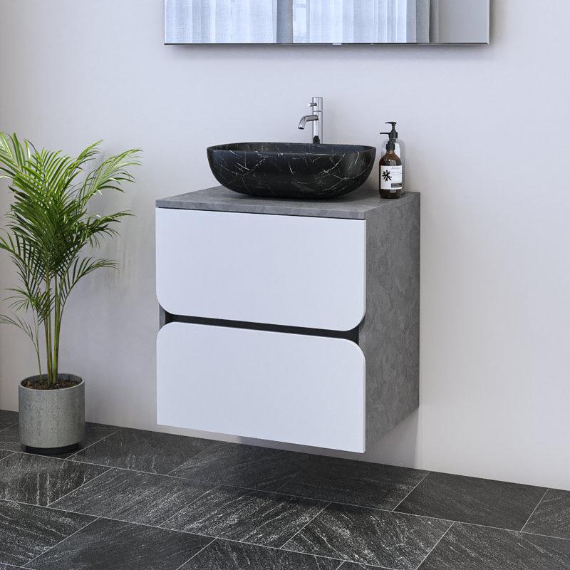 Kaydin 23.6'' Single Bathroom Vanity with Top, Black, Concrete