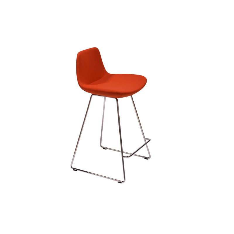Upholstered Counter Stool with Metal Frame, Chrome, Orange Wool, Counter Stool (24" Seat Height)
