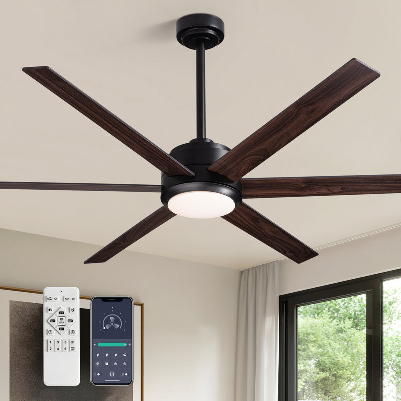 Ventilateur de plafond 60 pouces noir intelligent avec DEL à intensité variable et contrôle APP pour le salon de la chambre à coucher