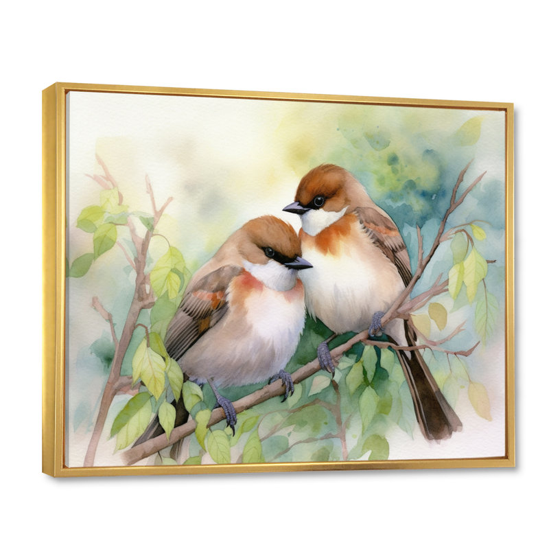 Birds of Spring III, reproduction d'art sur toile, H 34 po x l 44 po x P 1,5 po, Cadre flottant doré