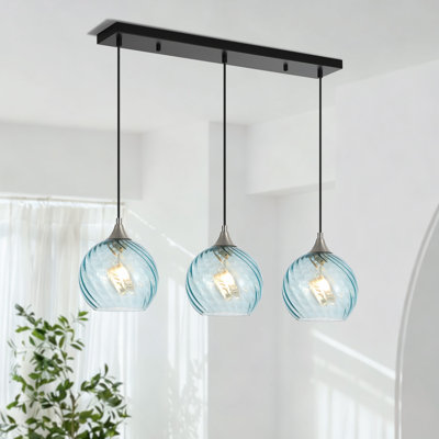 Emiliani 3-light Kitchen Island Pendant Light With Blue Glass Shade