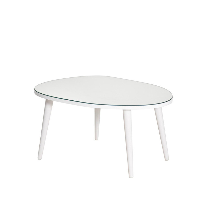 Table basse moderne avec plateau 100% verre trempé, finition blanche, 29,5 x 15,0 x 21,7 pouces | Structure en panneau de particules enduit 100% mélamine, design scandinave élégant, parfait pour la décoration du salon