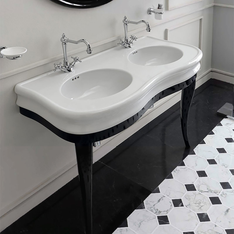 Lavabo de salle de bain console en porcelaine vitreuse avec trop-plein China Series China