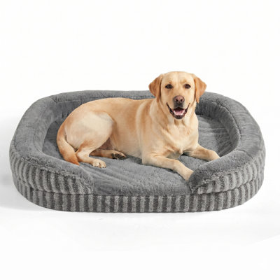 Orthopedic Bolster Dog Sofa Bed, Egg-Crate Memory Foam Pet Couch Bed with Bolster Sides, Waterproof Lining, Removable Washable Cover & Non-Slip Bottom