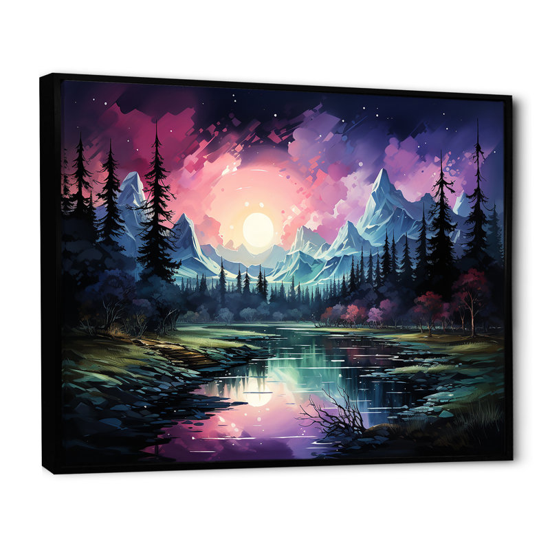 Décoration murale Guylain - Aurore boréale_106491, H 34 po x l 44 po x P 1,5 po, Toile avec cadre flottant noir