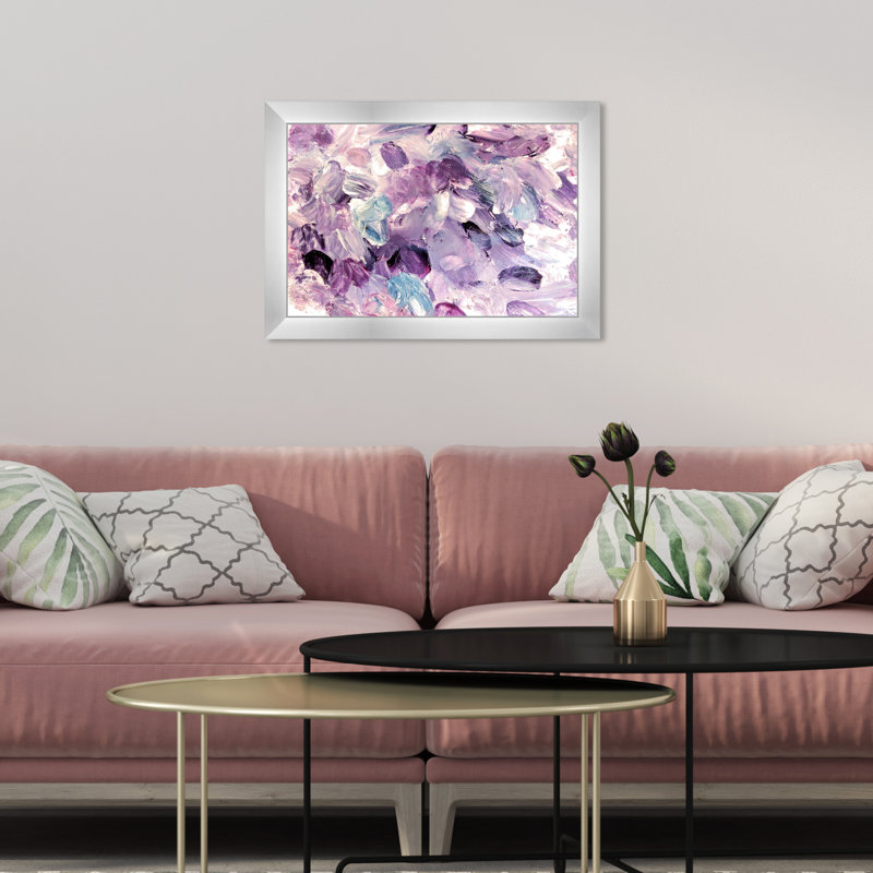 Mauve abstrait - peinture, H 12 po x l 17 po, Cadre argenté