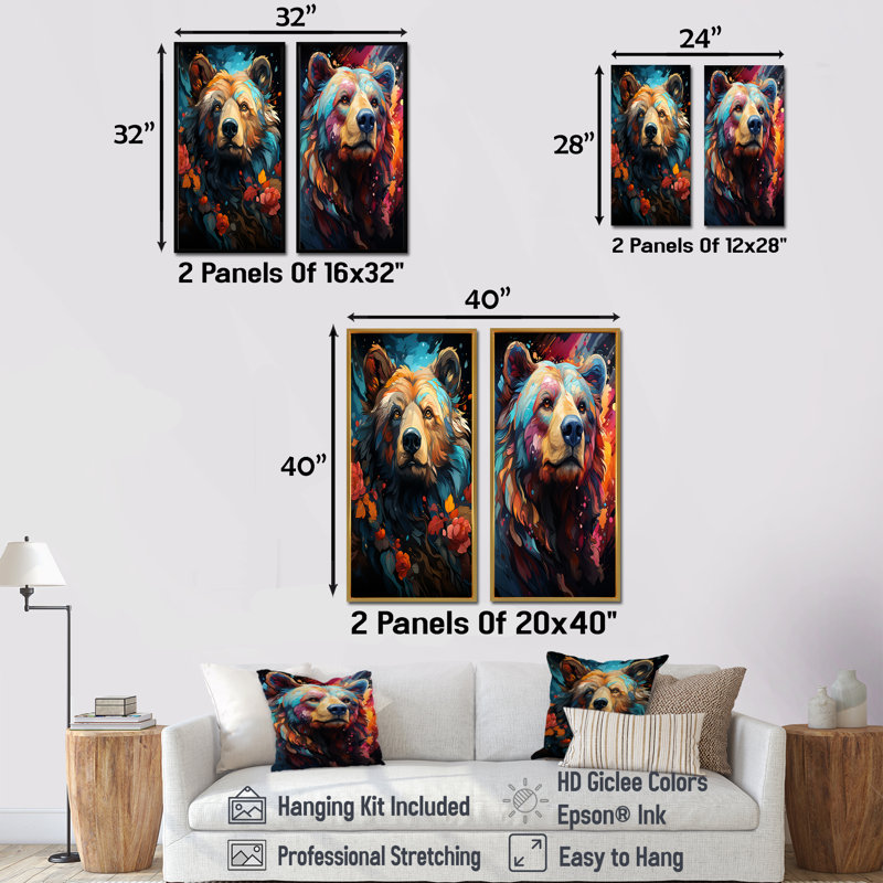 Pop Art - Pop Art Grizzly - popularité, H 28 po x l 25 po, Toile tendue