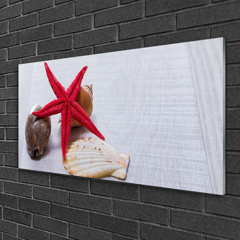 Glass Print Wall Art 100X50cm Image Printed On Glass Decorative Wall Picture Behind Toughened / Tempered Safety Real Glass For Kitchen & Living Room Theme: Starfish Shell Art