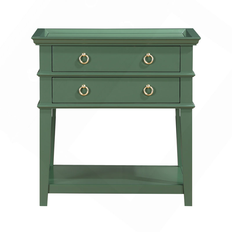 Table de chevet 2 tiroirs Carmona, Vert antique