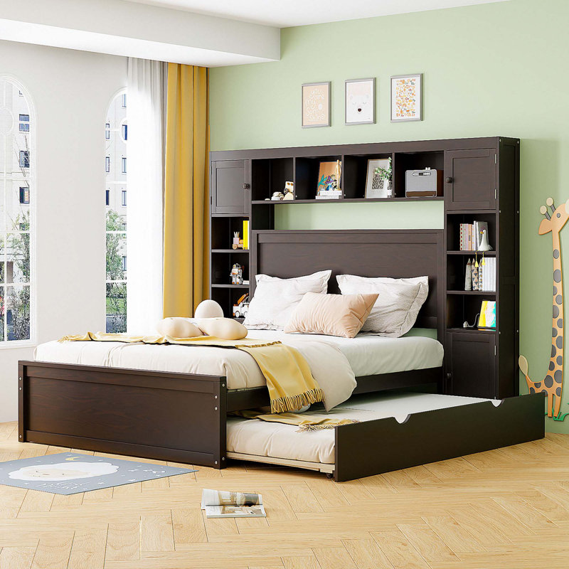 Lit plateforme 2 tiroirs avec lit gigogne Brython, Plein, Espresso