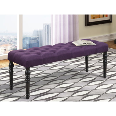 Purple Dining Bench With Fabric Covering - Solid Wood Frame & Blackened Finish 48"w X 16"d 19.5"h In Shade Turned Legs Black 48 16 19.5 Inches