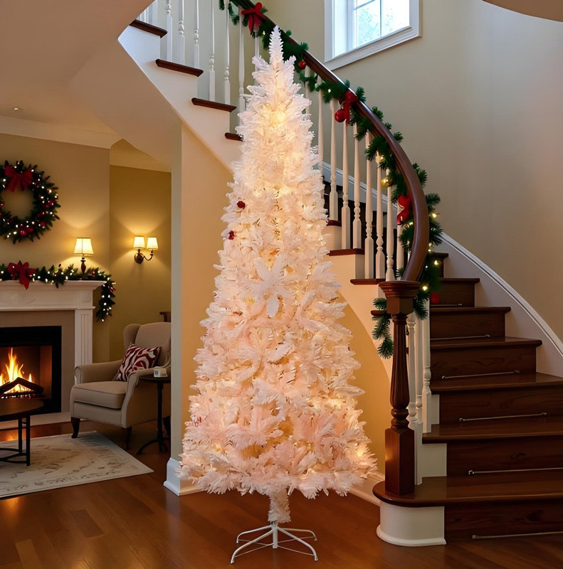 Sapins de Noël artificiels, sapin de Noël artificiel non éclairé avec branches réalistes et base en acier, H 7 pi