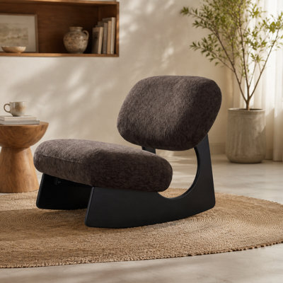Fauteuil à bascule sans accoudoirs avec base creuse incurvée, revêtement en chenille douce, design sculptural moderne pour salon, chambre, chambre d'enfant