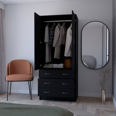  71" Black Two Door Three Drawer Combo Dresser