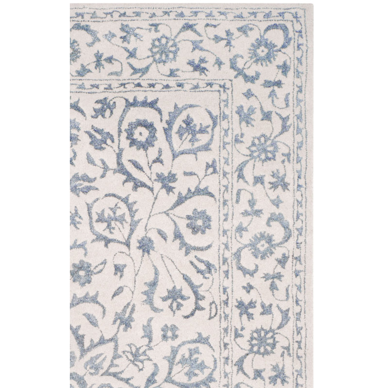 Tapis oriental en viscose / laine touffeté à la main en argent / ivoire Daphne, Rectangle 4 pi x 6 pi