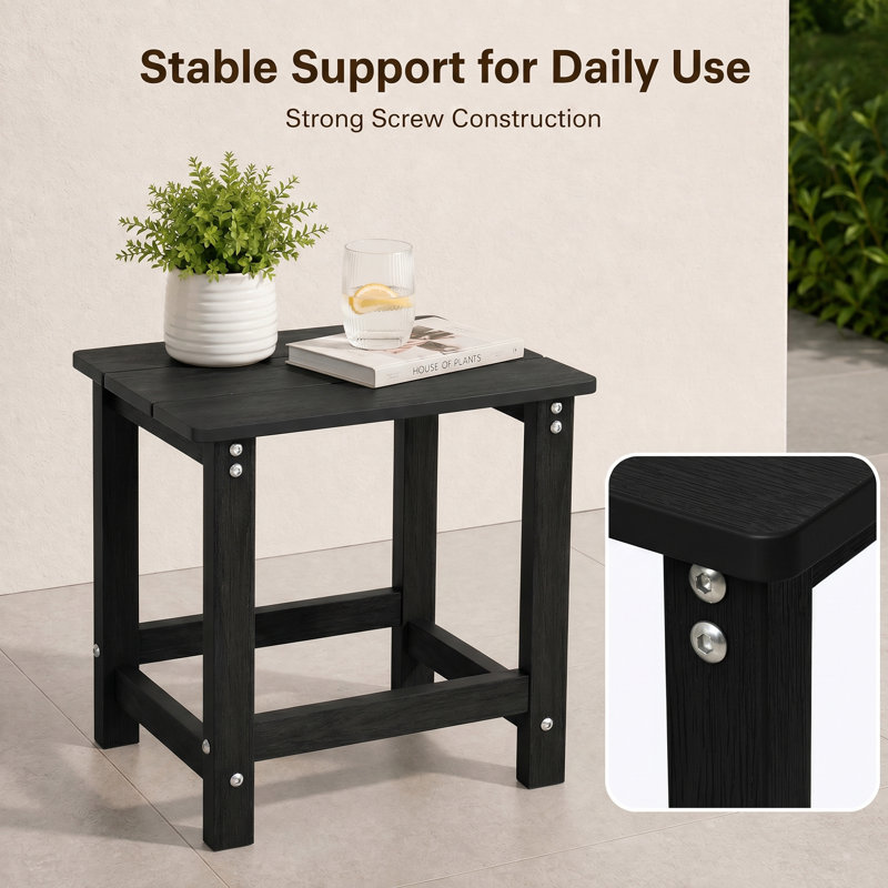 16.1" W x 12.2" D x 16.7" H HIPS Outdoor Side Table , Durable Weather Resistant Patio Side Table for Adirondack Chairs, 200Lbs Load Bearing Square Small Outdoor Table for Backyard, Pool, Patio, Porch, Garden, Lawn, Relaxing Companion, Black