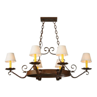 Lustre ovale en forme de roue de chariot ombré à la main 6 lumières